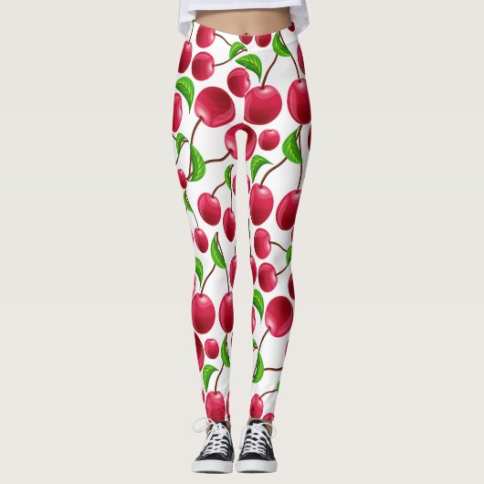 Retro Kersen Kersenprint Leggings Yoga Broek (Voorkant)