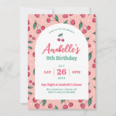 Retro Kersen Meisjes Verjaardagsfeest Kaart (Voorkant)