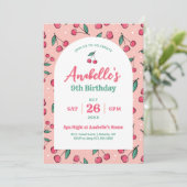 Retro Kersen Meisjes Verjaardagsfeest Kaart (Staand voorkant)