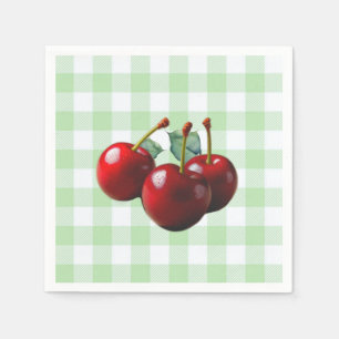 Retro kersen vers geplukt groene geruite stof servet