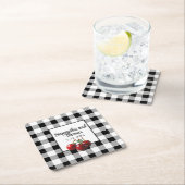 Retro Kersen zwart wit gingham Kartonnen Onderzetters (Insitu)