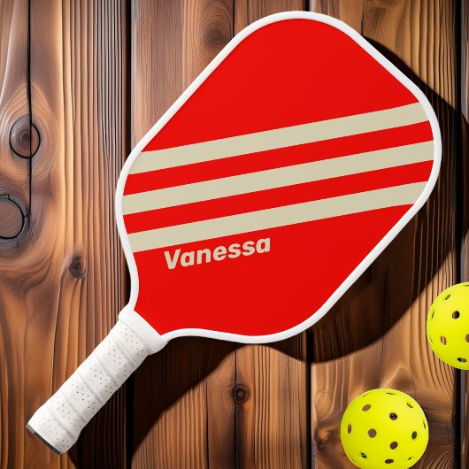Retro Kersendrie Strepen met Naam Pickleball Paddle