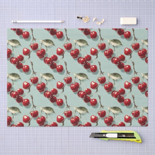 Retro Kersenpatroon Decoupage Tissuepapier (Craft)
