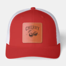 Retro kersrode truckerhoed met leren patch