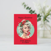 Retro Kerst 1950s pin-up meisje - holly bessen Briefkaart (Staand voorkant)