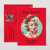 Retro Kerst 1950s pin-up meisje - holly bessen Briefkaart (Voorkant / Achterkant)