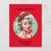 Retro Kerst 1950s pin-up meisje - holly bessen Briefkaart (Voorkant)
