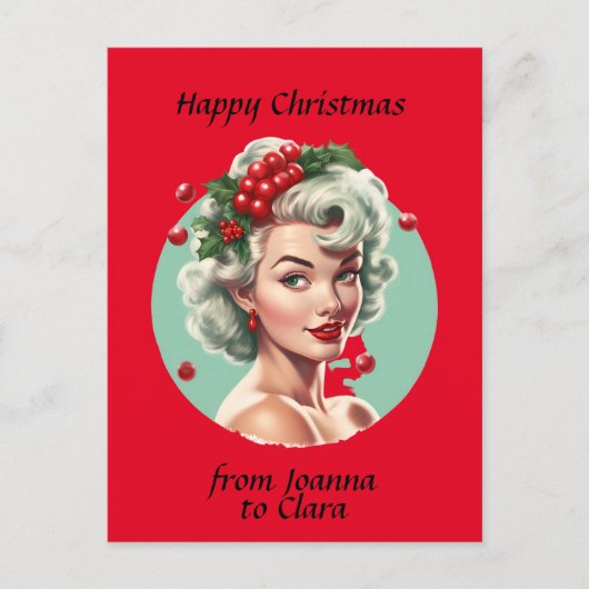 Retro Kerst 1950s pin-up meisje - holly bessen Briefkaart (Voorkant)