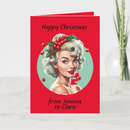 Retro Kerst 1950s pin-up meisje - holly bessen Feestdagen Kaart