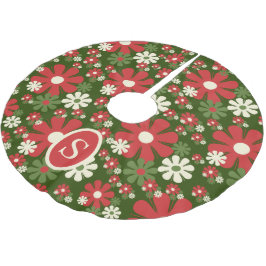 Retro kerst 60s 70s Floral met Initiaal Kerstboom Rok
