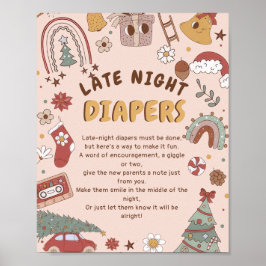 Retro Kerst Baby shower Late Night Luiers Poster