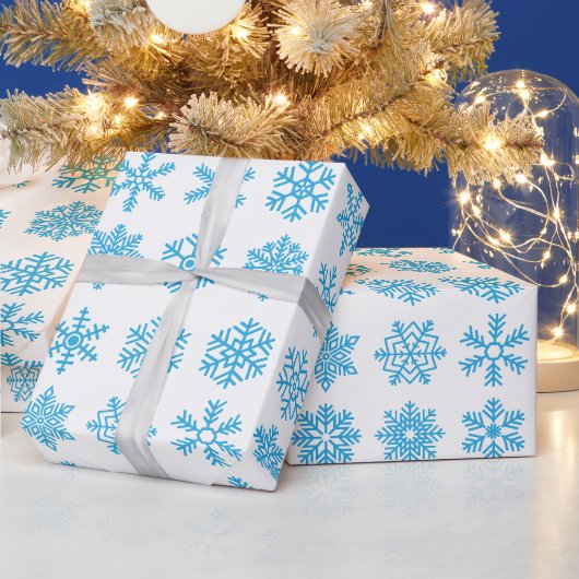 Retro Kerst Blauw Sneeuwvlokken  Cadeaupapier (Feestdagen)