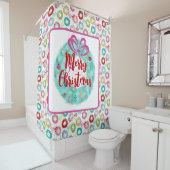 Retro kerst Blauwgroen krans Douchegordijn (In situ)