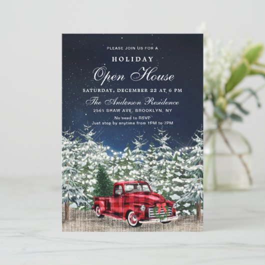 Retro Kerst Boerderij Truck Holiday Open Huis Kaart (Staand voorkant)