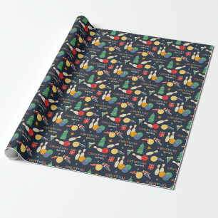 Retro kerst bowling patroon cadeaupapier