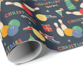 Retro kerst bowling patroon cadeaupapier (Rol Hoek)