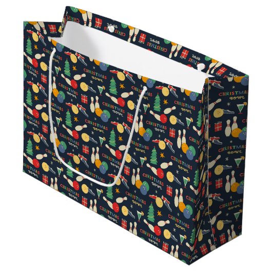 Retro kerst bowling patroon groot cadeauzakje (Voorkant Gekanteld)