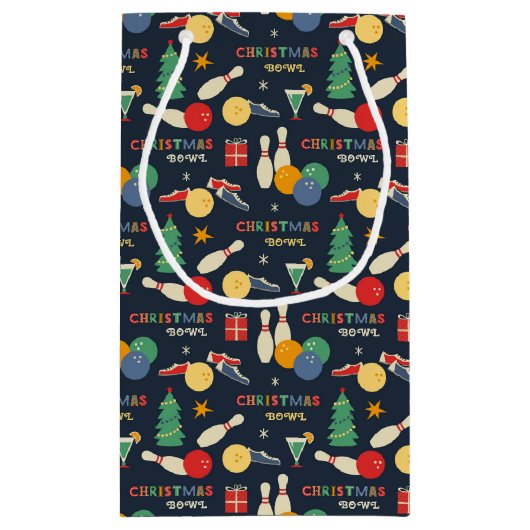 Retro kerst bowling patroon klein cadeauzakje (Achterkant)