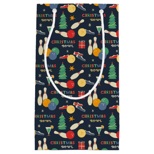 Retro kerst bowling patroon klein cadeauzakje (Voorkant)