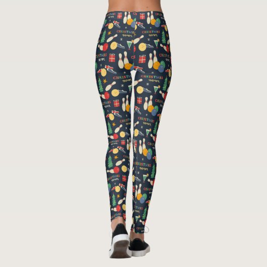 Retro kerst bowling patroon leggings (Achterkant)
