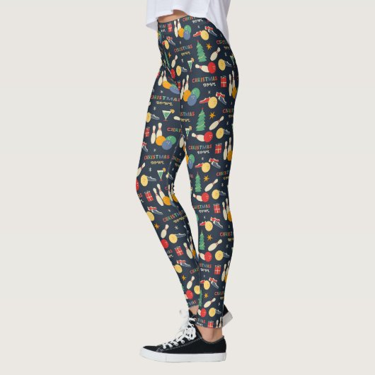 Retro kerst bowling patroon leggings (Links)