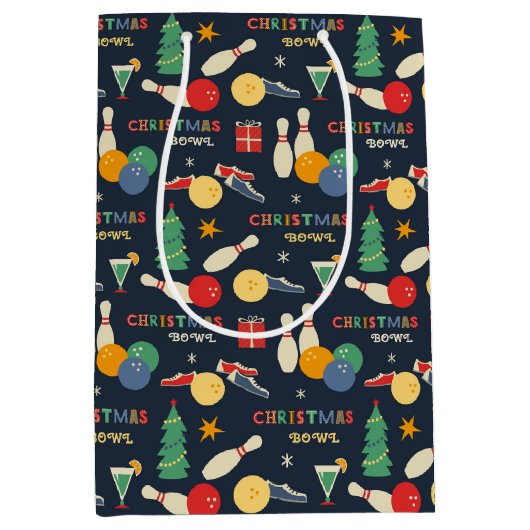 Retro kerst bowling patroon medium cadeauzakje (Voorkant)