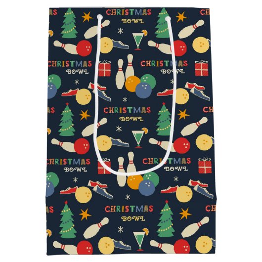 Retro kerst bowling patroon medium cadeauzakje (Achterkant)