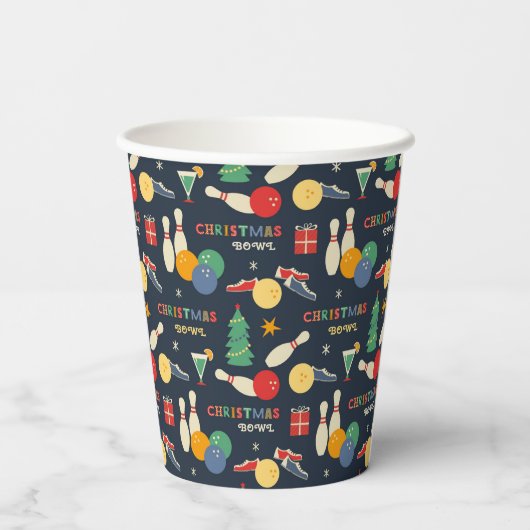 Retro kerst bowling patroon papieren bekers (Achterkant)