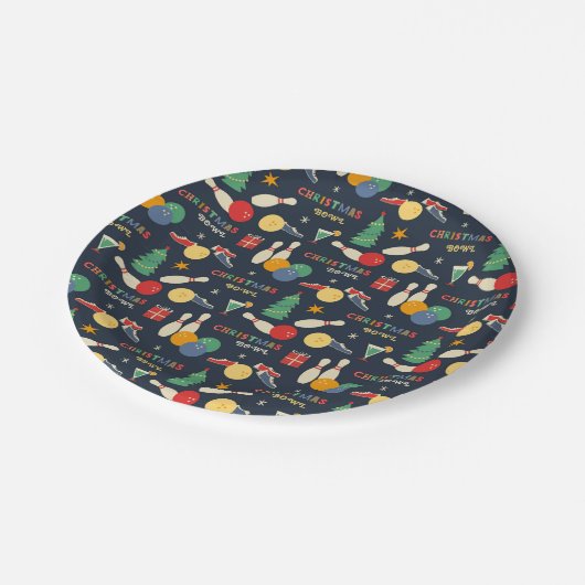 Retro kerst bowling patroon papieren bordje (Gekanteld)