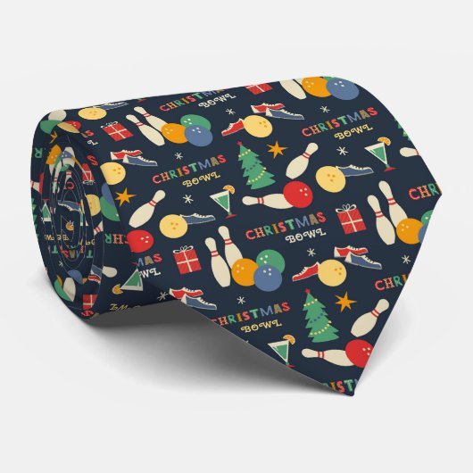Retro kerst bowling patroon stropdas (Opgerold)