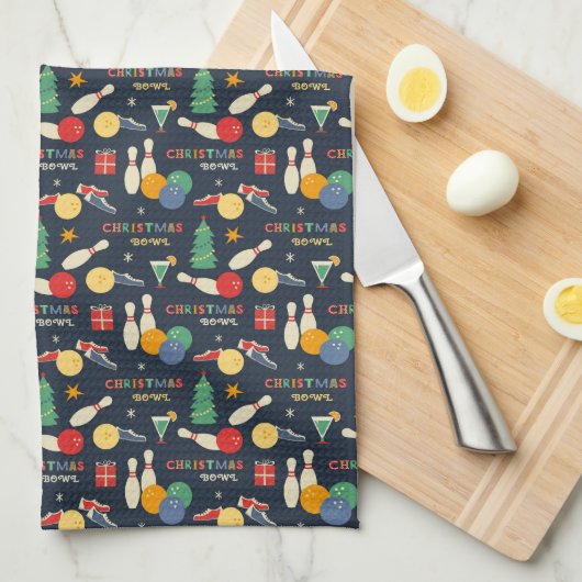 Retro kerst bowling patroon theedoek (Quarter Fold)