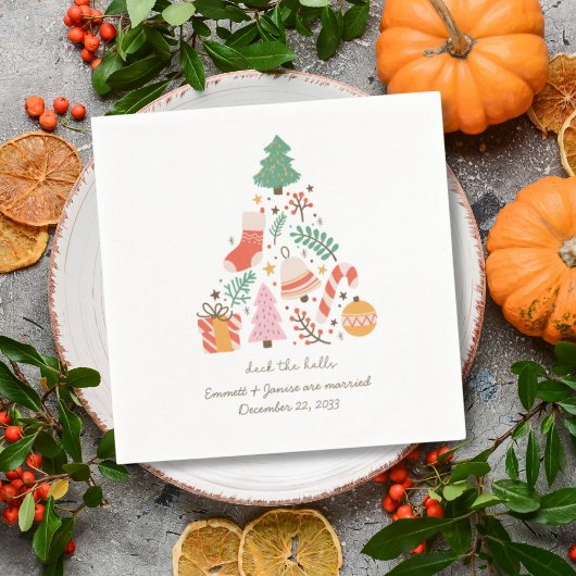 Retro Kerst Bruiloft Geïllustreerd Dek De Zalen Servet