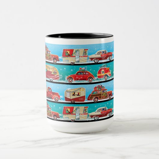 Retro Kerst Campers + Klassieke Auto's Mok (Midden)