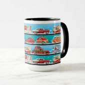 Retro Kerst Campers + Klassieke Auto's Mok (Voorkant rechts)