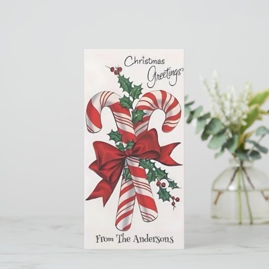  Retro Kerst Candy Canes Custom Feestdagenkaart (Staand voorkant)