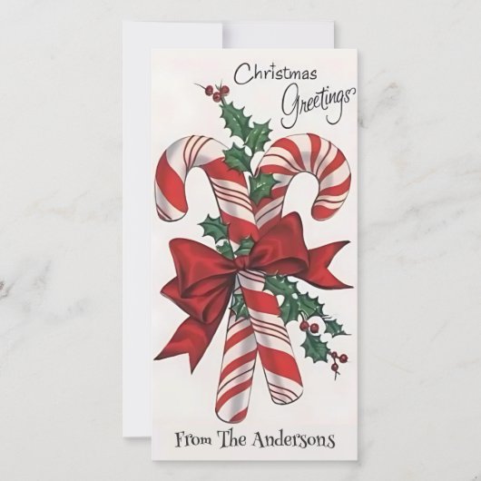 Retro Kerst Candy Canes Custom Feestdagenkaart (Voorkant)