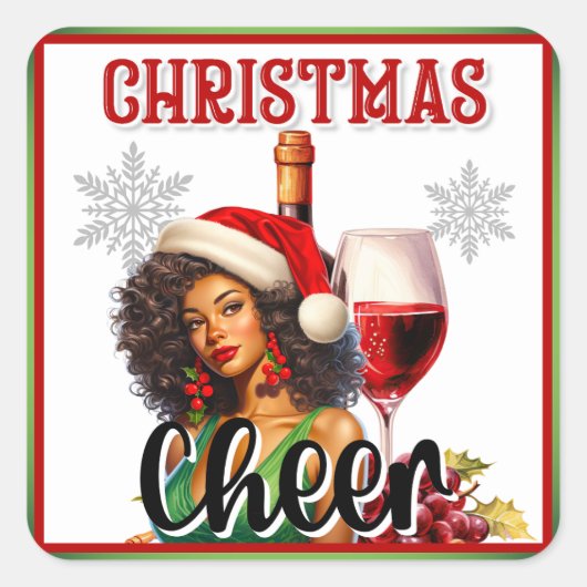 Retro Kerst Cheers Pinup Vierkante Sticker (Voorkant)