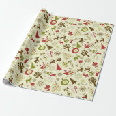 Retro Kerst Collage Cadeaupapier (Uitgerold)