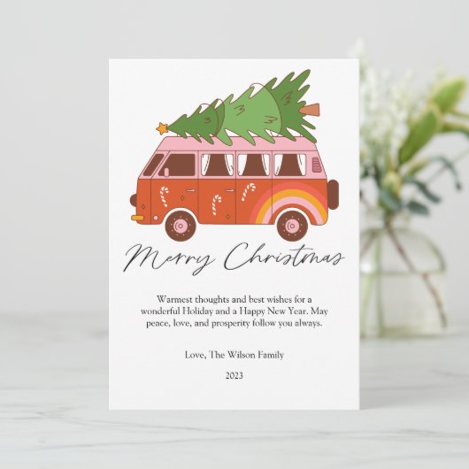 Retro Kerst Combi Flat Feestdagenkaart (Staand voorkant)