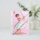  retro kerst dame briefkaart (Staand voorkant)