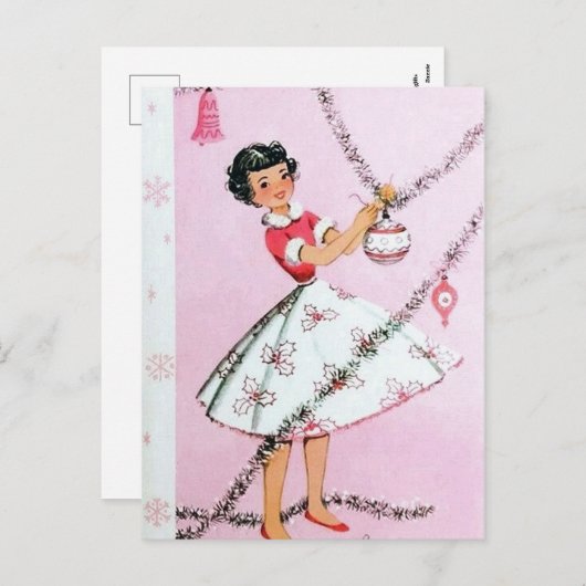  retro kerst dame briefkaart (Voorkant / Achterkant)