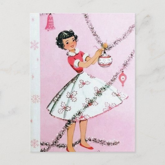  retro kerst dame briefkaart (Voorkant)