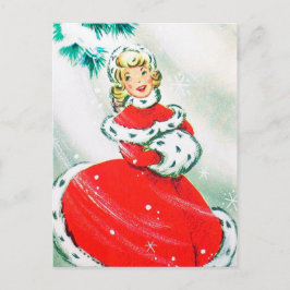 retro kerst dame Vakantie briefkaart
