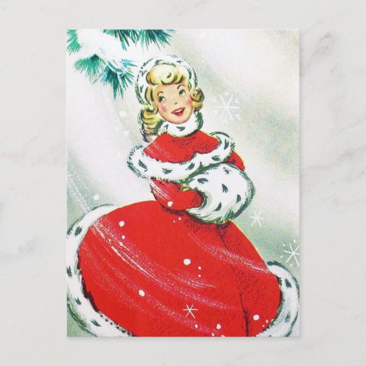 retro kerst dame Vakantie briefkaart (Voorkant)