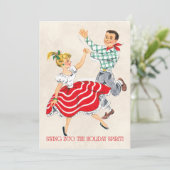 Retro Kerst Dansend Paar Feestdagenkaart (Staand voorkant)