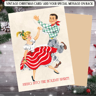 Retro Kerst Dansend Paar Feestdagenkaart