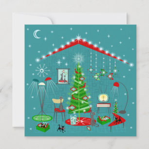 Retro Kerst Decoratie Feestdagenkaart