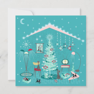 Retro Kerst Decoratie Feestdagenkaart