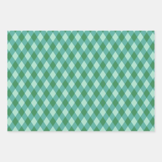 Retro Kerst Diamant Geruit - Groen & Turkoois Inpakpapier Vel (Voorkant 2)