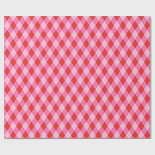 Retro Kerst Diamantruit - Rood & Roze Cadeaupapier (Vlak)